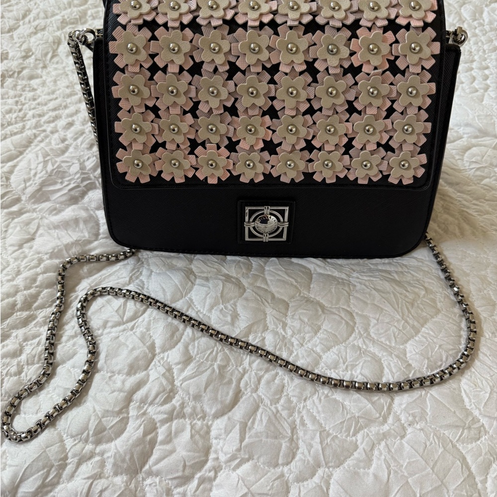Catherine Malandrino Black and Pink Floral Crossbody Bag
